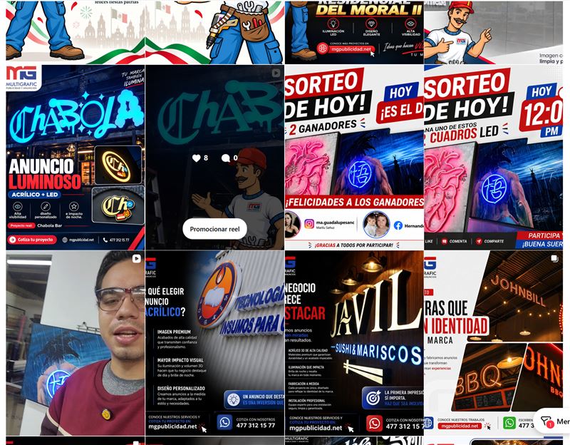 Feed de Instagram de MG Publicidad después de la gestión de Data-LAF